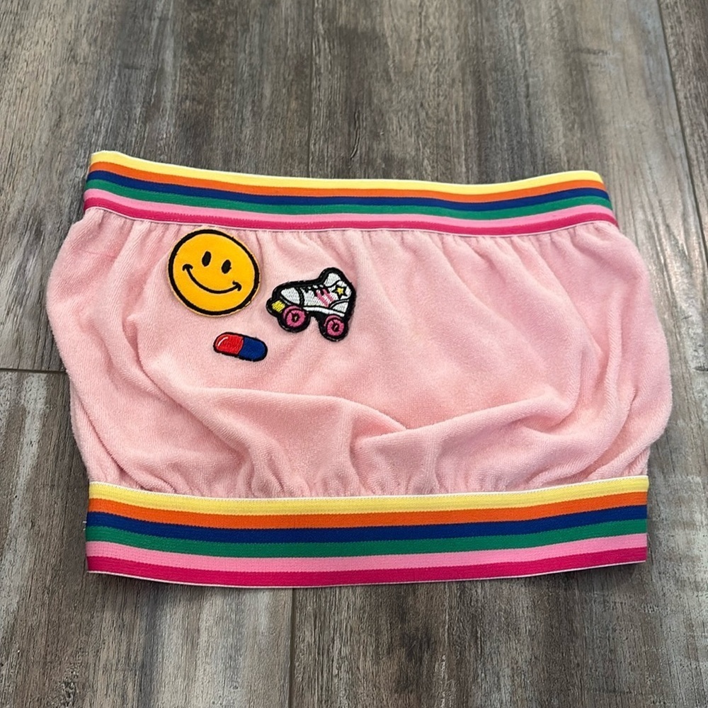 Dolls Kill Pink Terrycloth Patch Bandeau Tube Top Medium - Picture 2 of 5